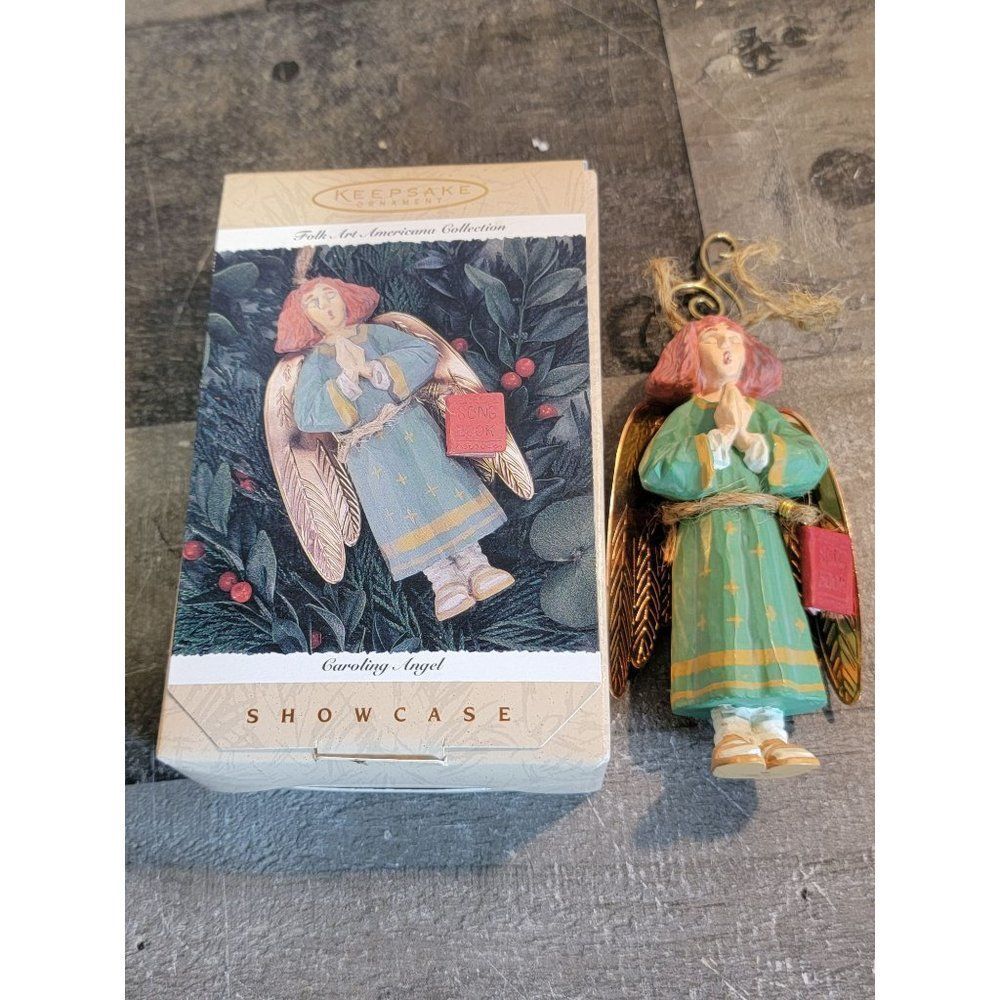Hallmark 1996 caroling Angel ornament Xmas Decor rustic